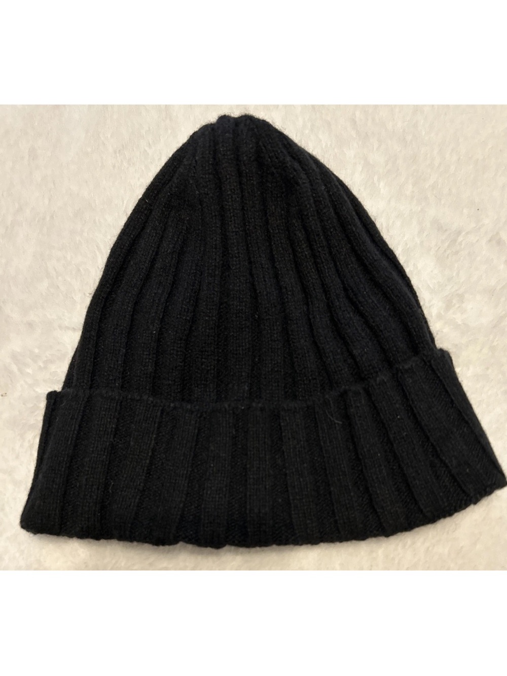 Made in Italy 100% Cashmere Black Ribbed Knit Beanie Hat UNISEX